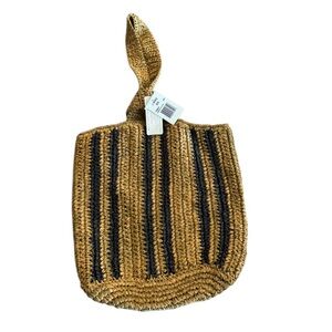 L*Space RARE Andressa Striped Natural Woven Raffia Bucket Bag NWT